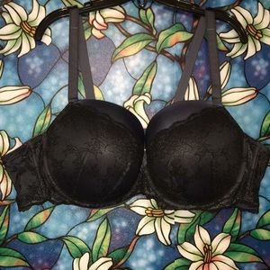 Grey and black lace Push-up Demi bra